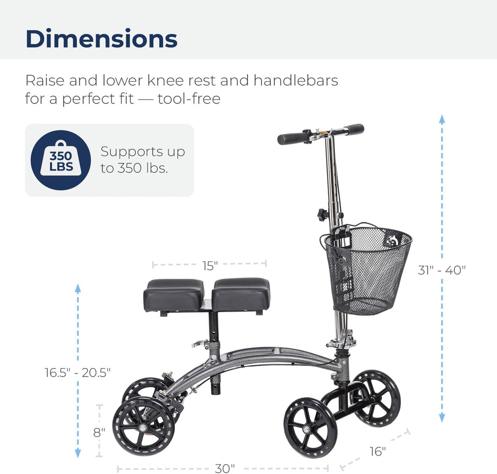 Drive Medical Adjustable Height Knee Walker Scooter with Basket and Hand Brake

