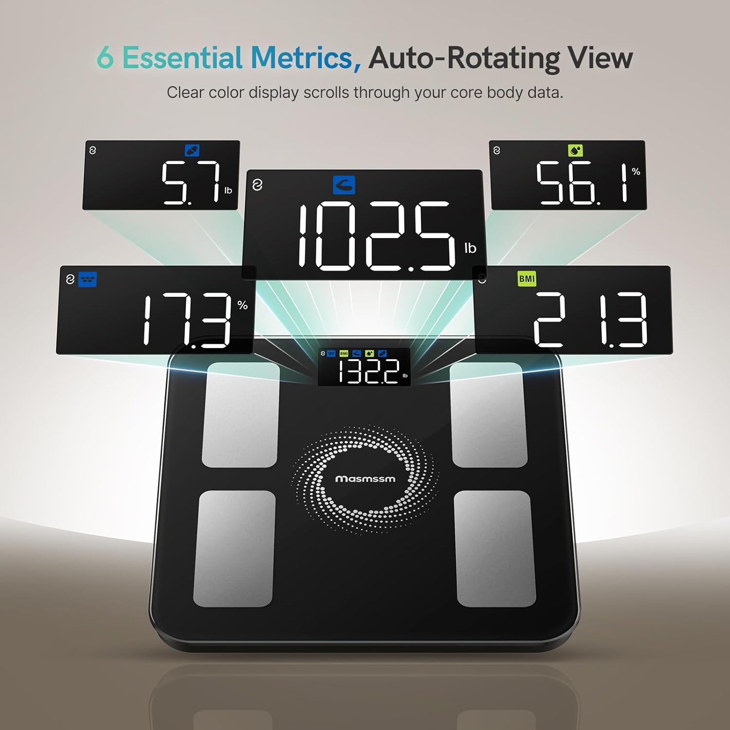Smart Body Composition Scale with Large Display, 6 Metrics, App & Apple Watch Sync

