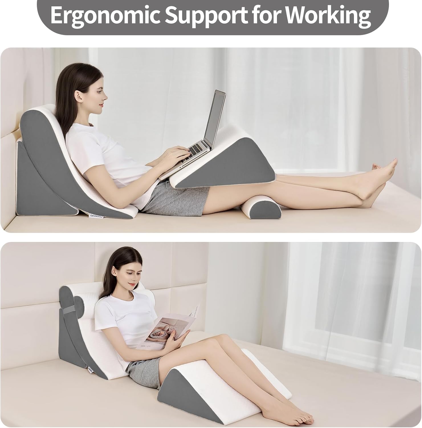 Orthopedic Bed Wedge Pillow Set, Adjustable Support for Back, GERD, Recovery

