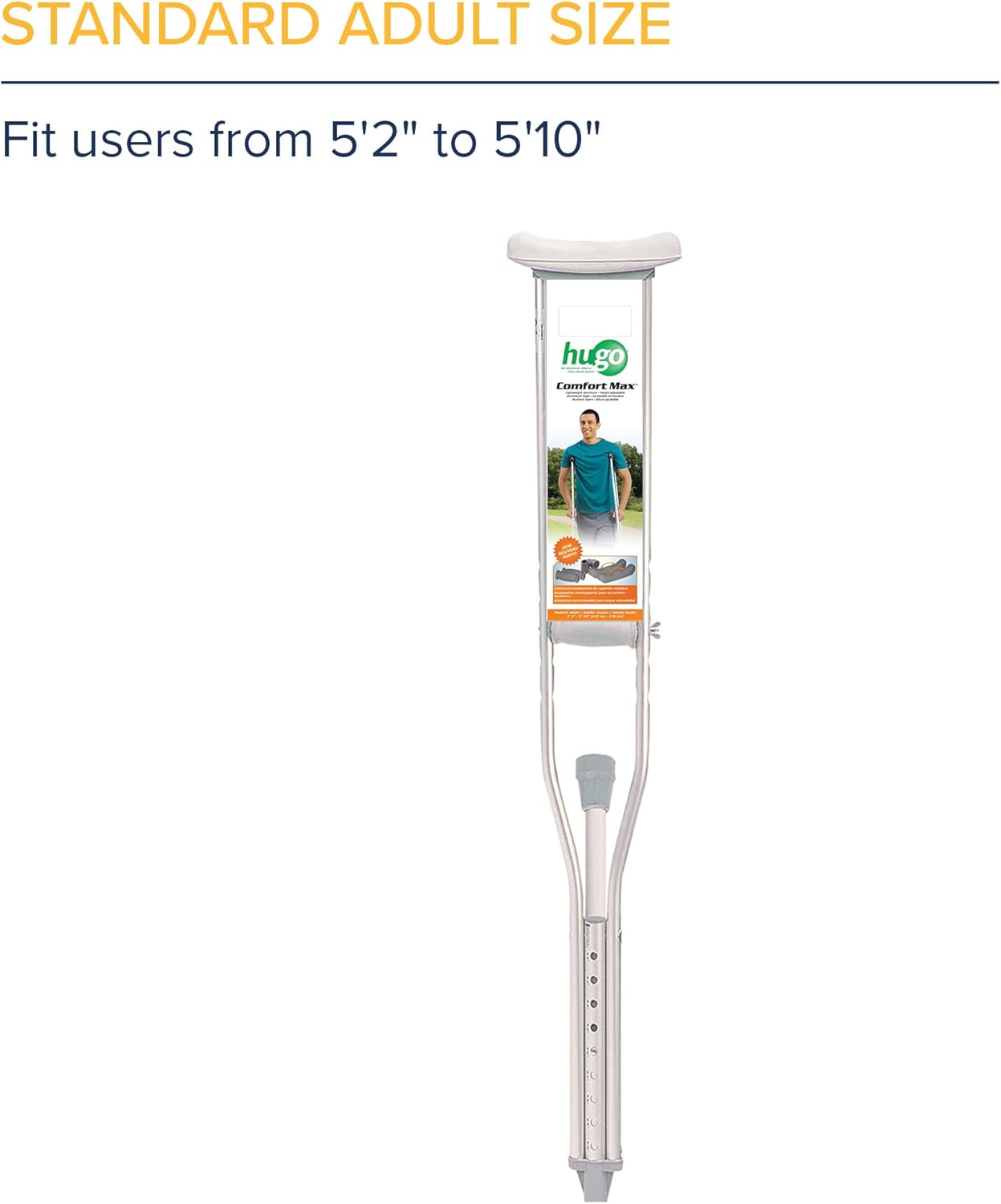 Hugo Mobility Adjustable Crutches for Walking, Lightweight Support with Underarm Pads

