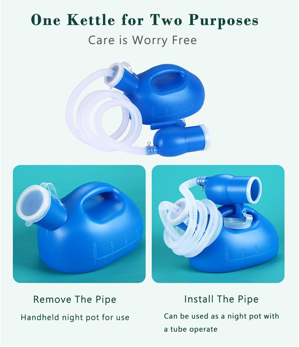 Portable Male Urinal Bottle 68 oz with Lid, 59 in Hose for Men

