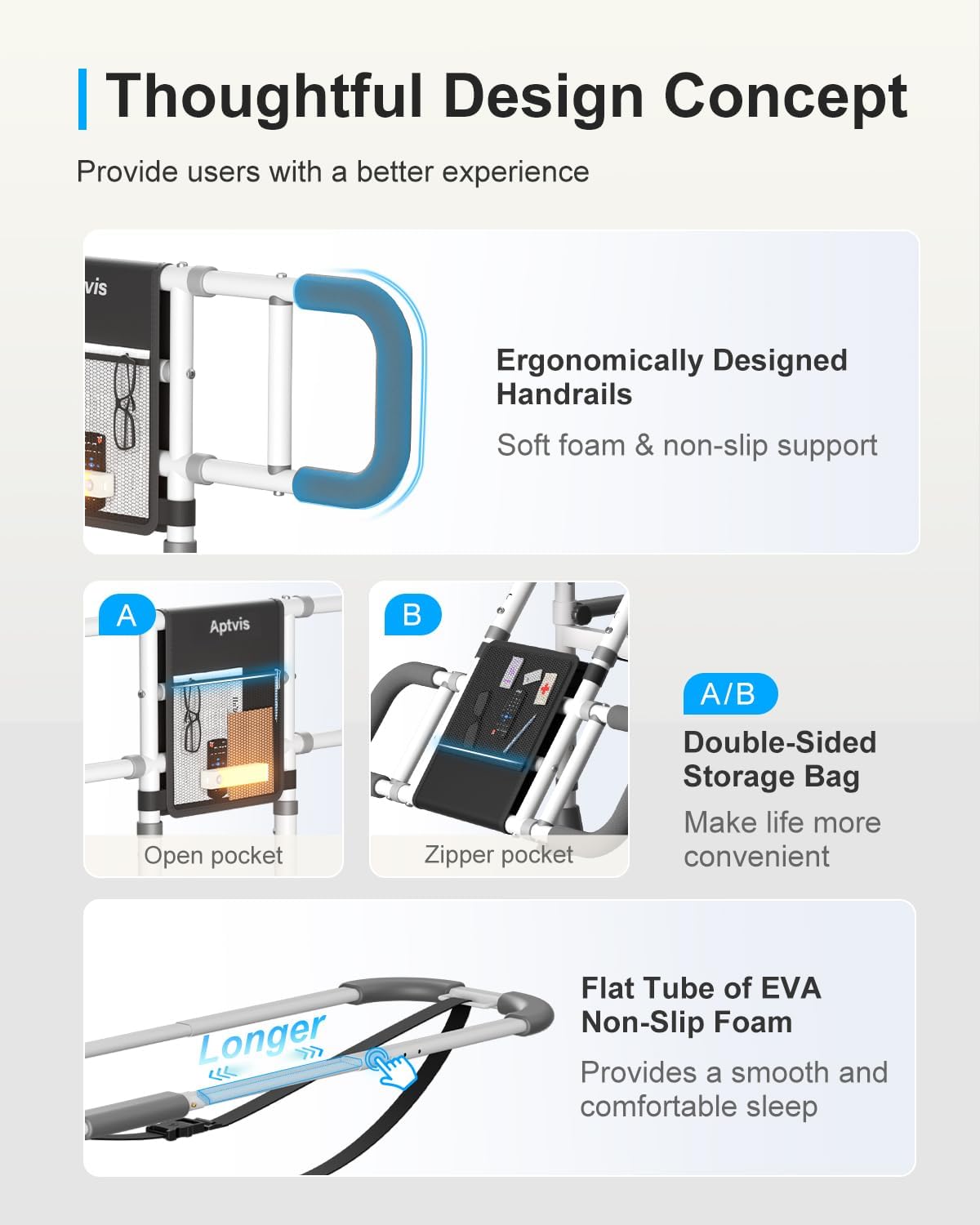 Foldable Bed Assist Rail for Seniors, ASTM Compliant Safety Support with Motion Light


