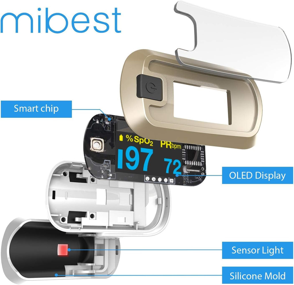 mibest OLED Finger Pulse Oximeter, O2 Meter, Dual Color White & Luxury Gold


