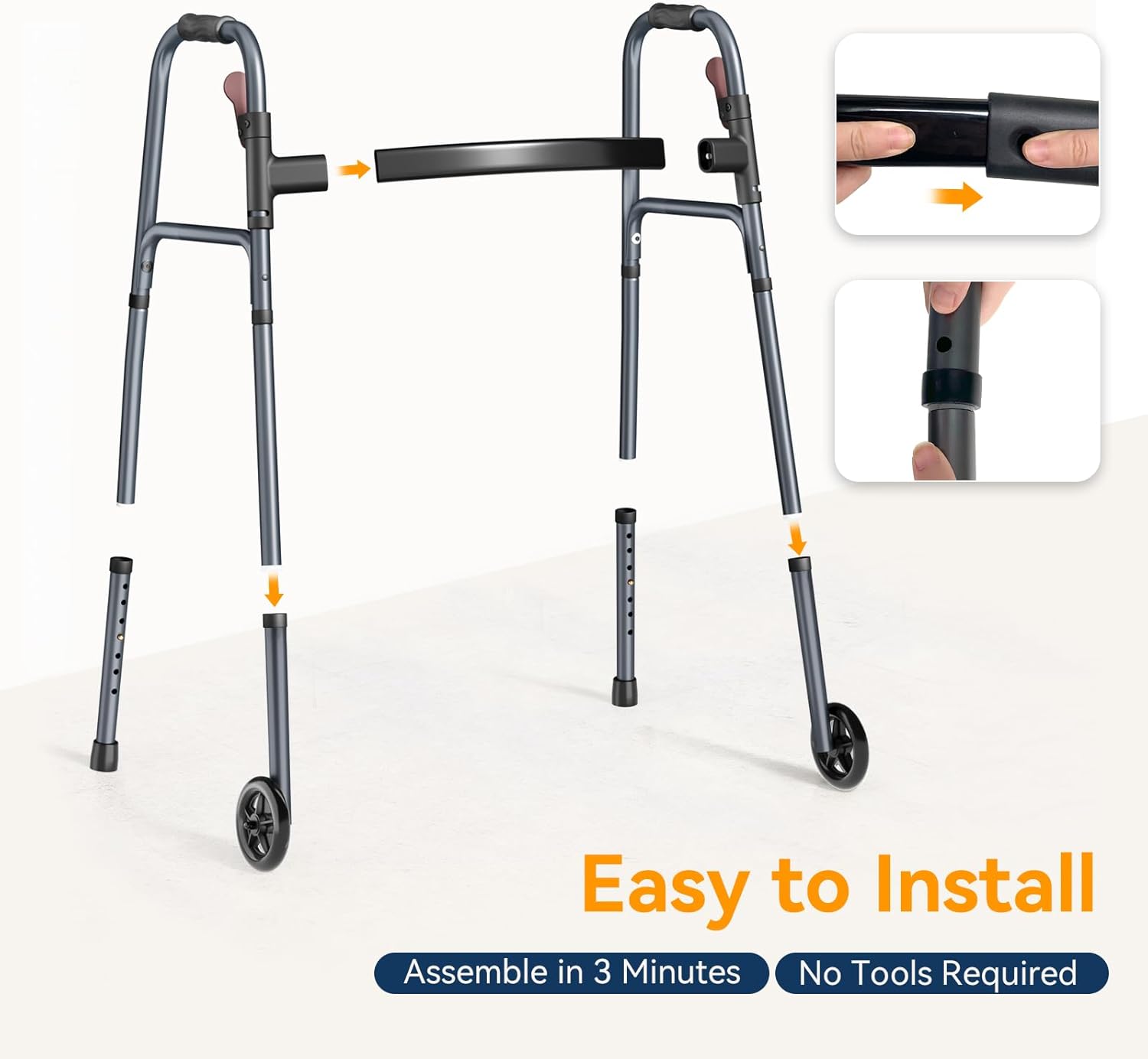 Folding Rolling Walker for Seniors, Height Adjustable, One-Hand Fold, 300 lb

