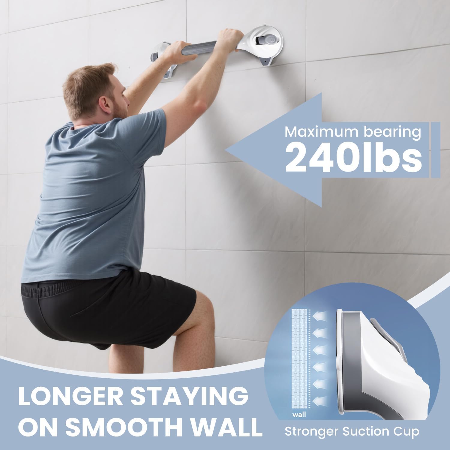 Reyiu Shower Grab Bar 16.5 Inch Suction Cup Bathroom Safety Handle

