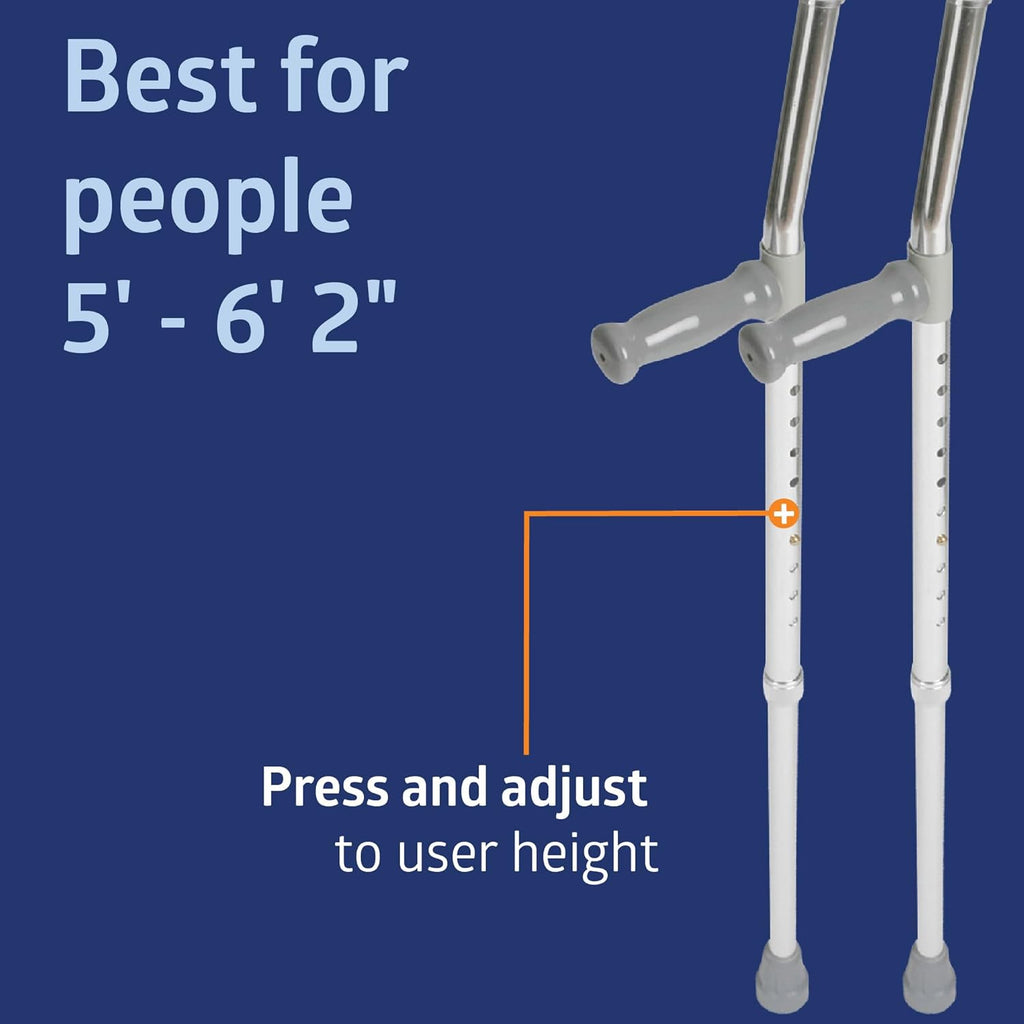 Medline Aluminum Forearm Crutches, Cuff 4 in, Non-Skid Tips, Pack of 2

