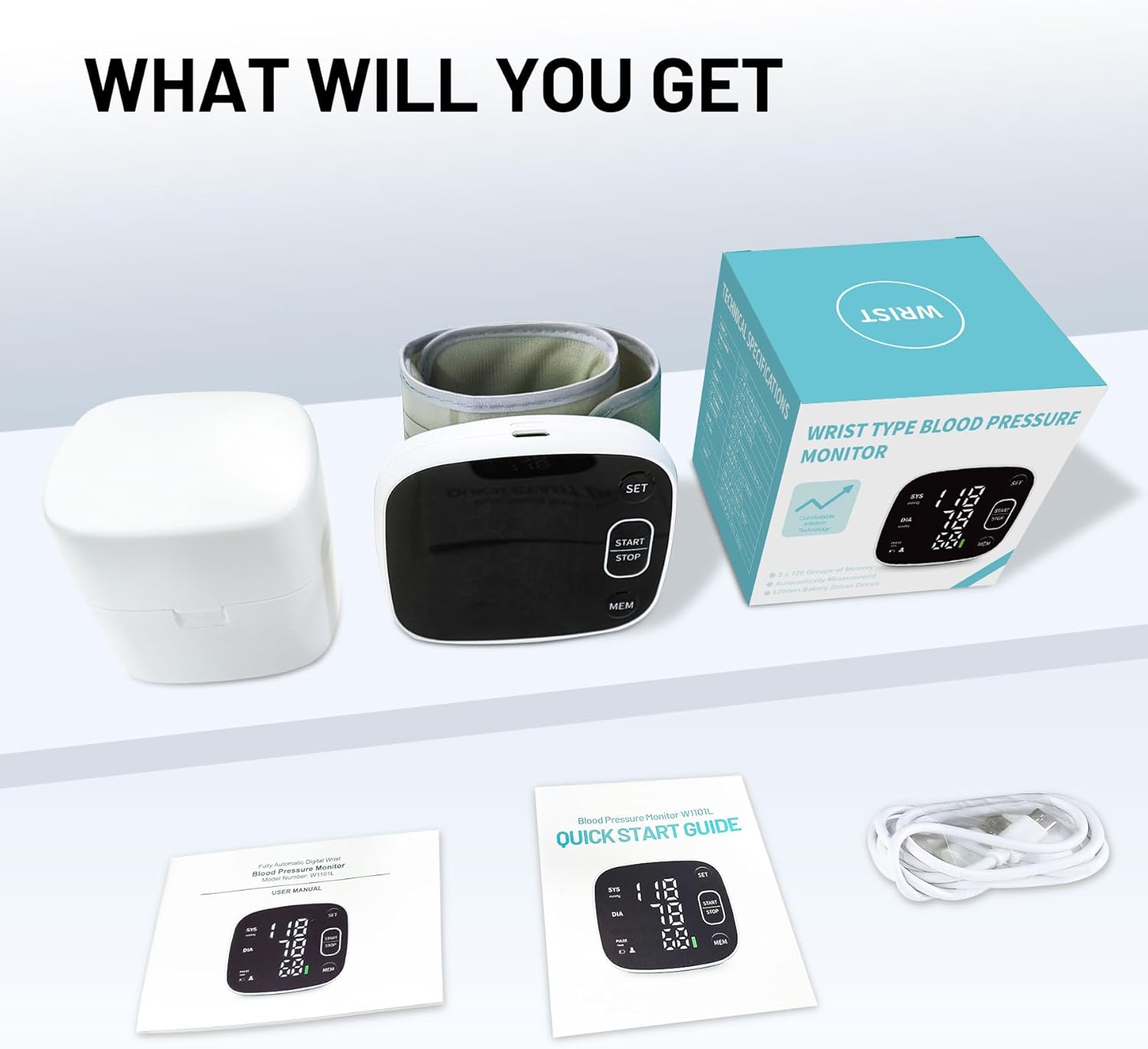 Rechargeable Wrist Blood Pressure Monitor for Home Use, Adjustable Cuff, Voice, 2 Users

