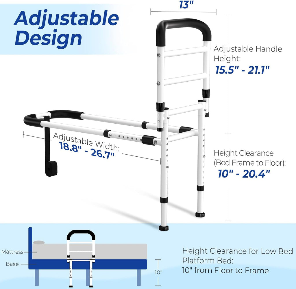 KingPavonini Bed Rails for Elderly Safety ASTM-Approved Bed Cane Anti-Wobble Feet

