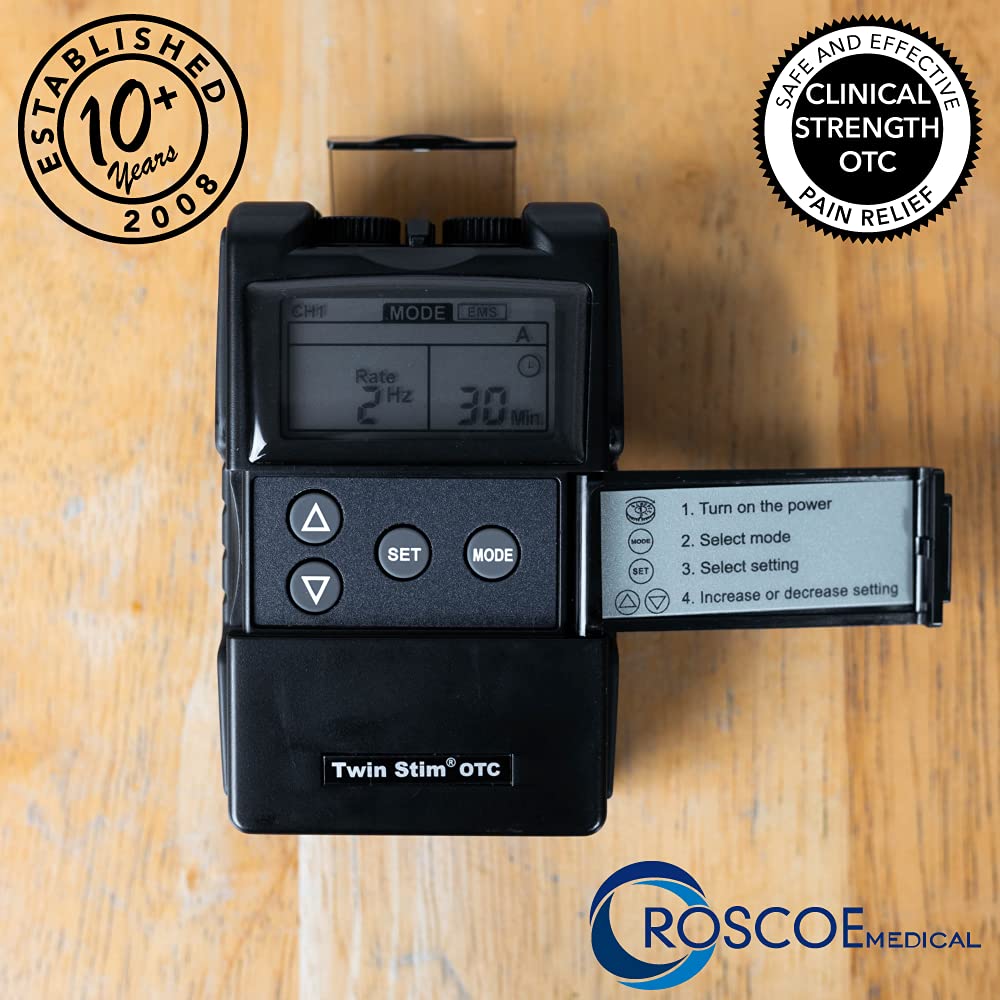 Roscoe Medical Dual Channel TENS and EMS Muscle Stimulator for Pain Relief


