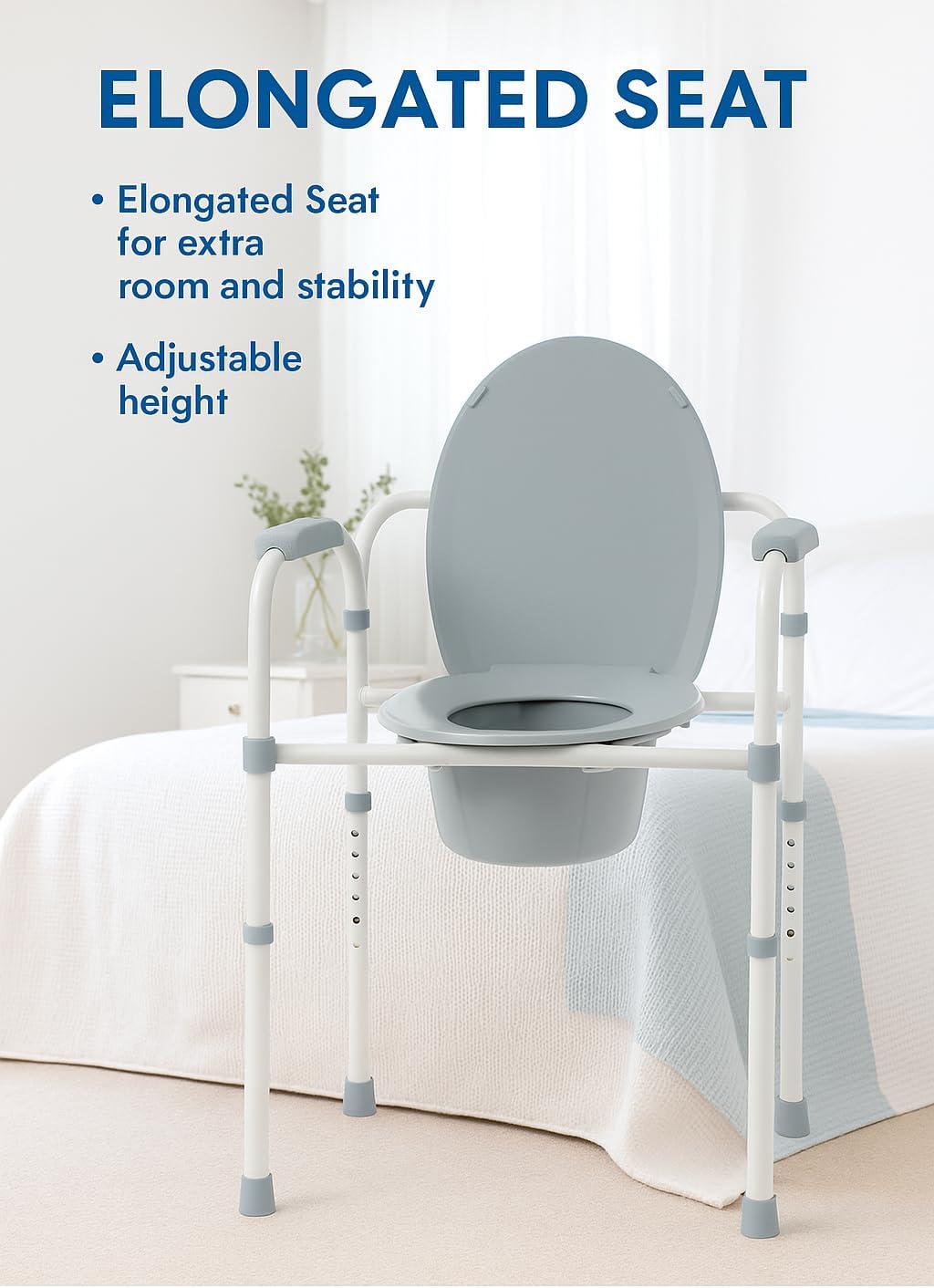 Dr. Dunley 3-in-1 Bedside Commode Chair with Steel Folding Frame, 7.5 QT Bucket

