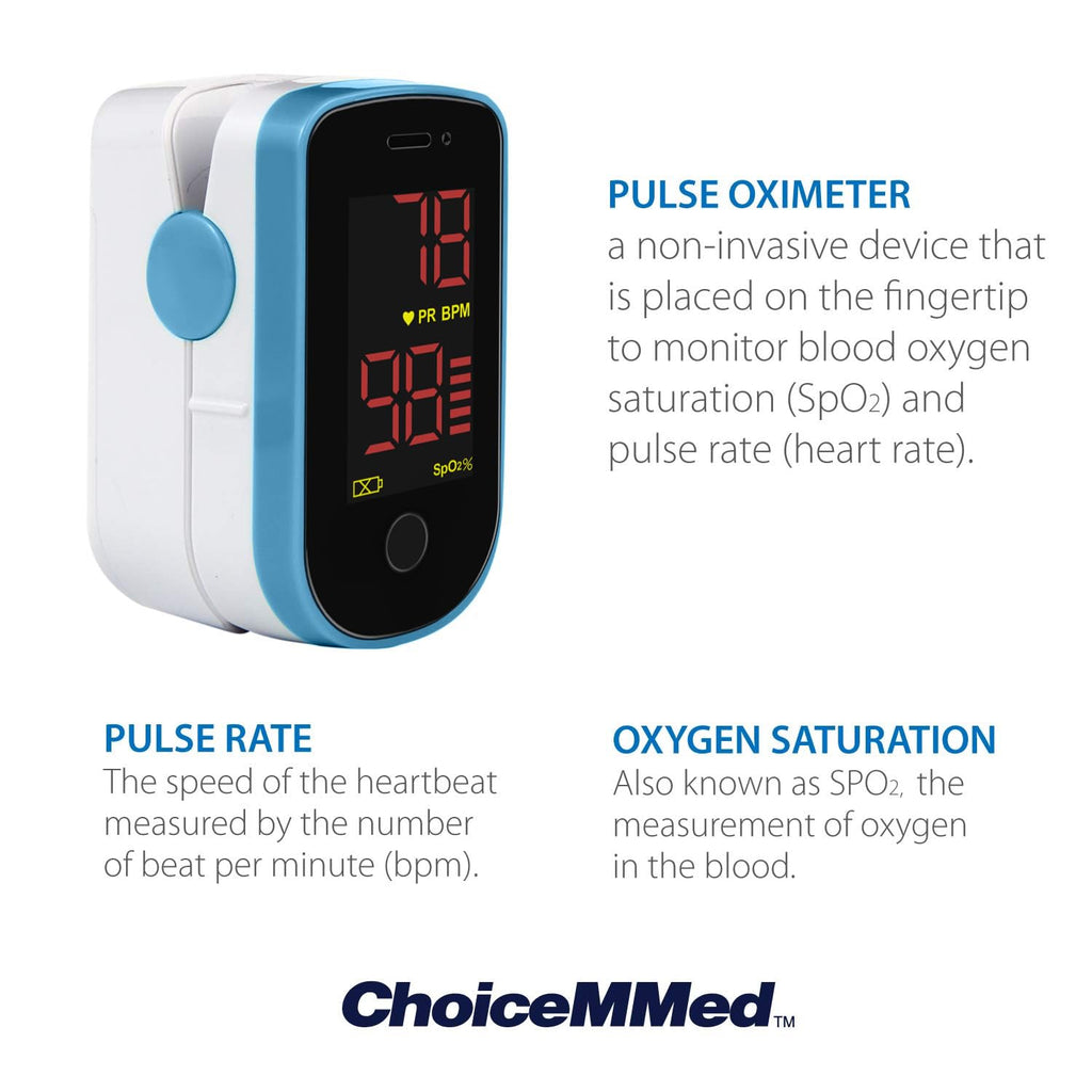 ChoiceMMed Finger Pulse Oximeter Oxygen Monitor with LED Display and Carry Pouch


