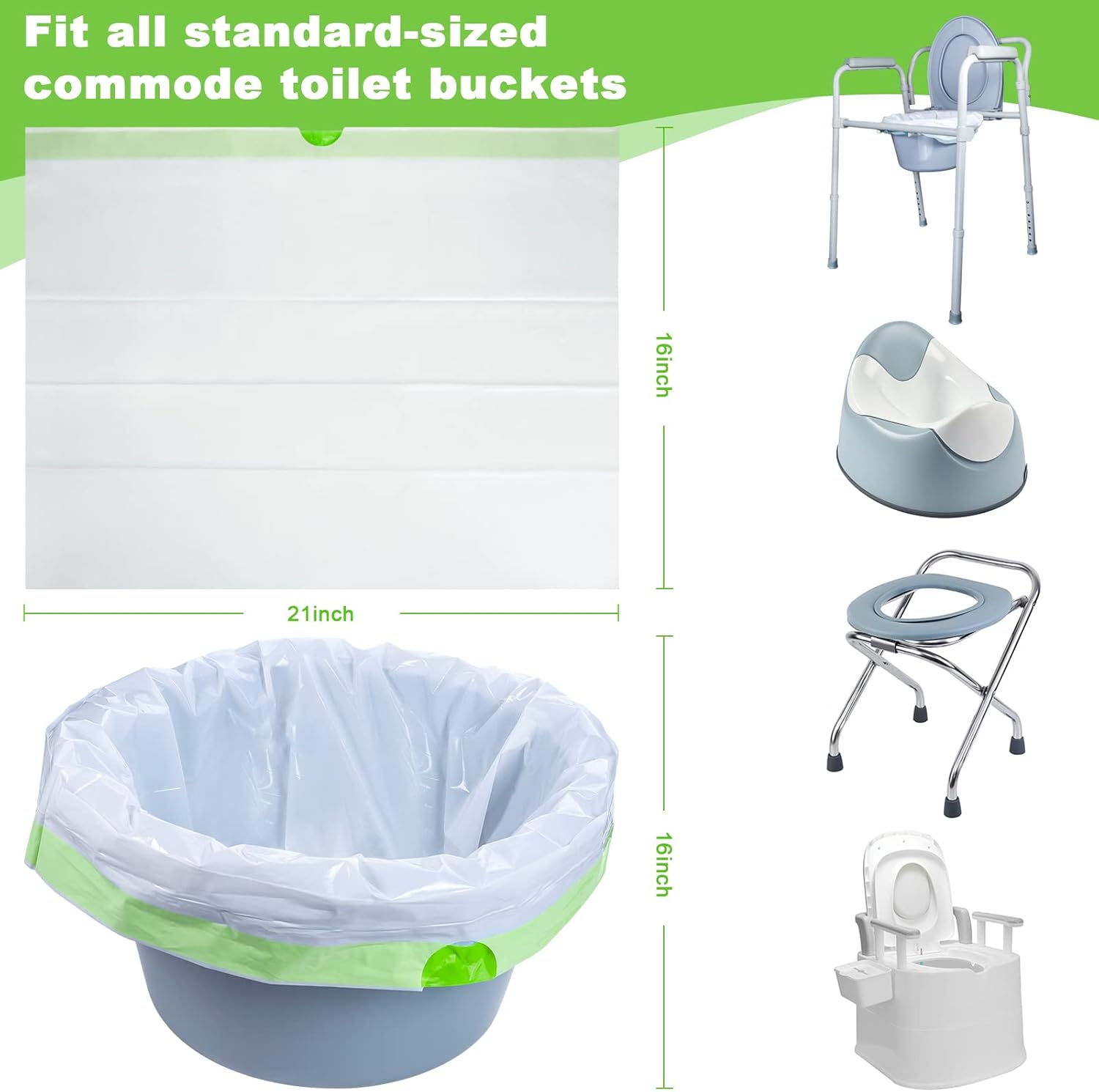 Bedside Commode Liners Disposable Adult Potty Chair Liners Portable Toilet Bags

