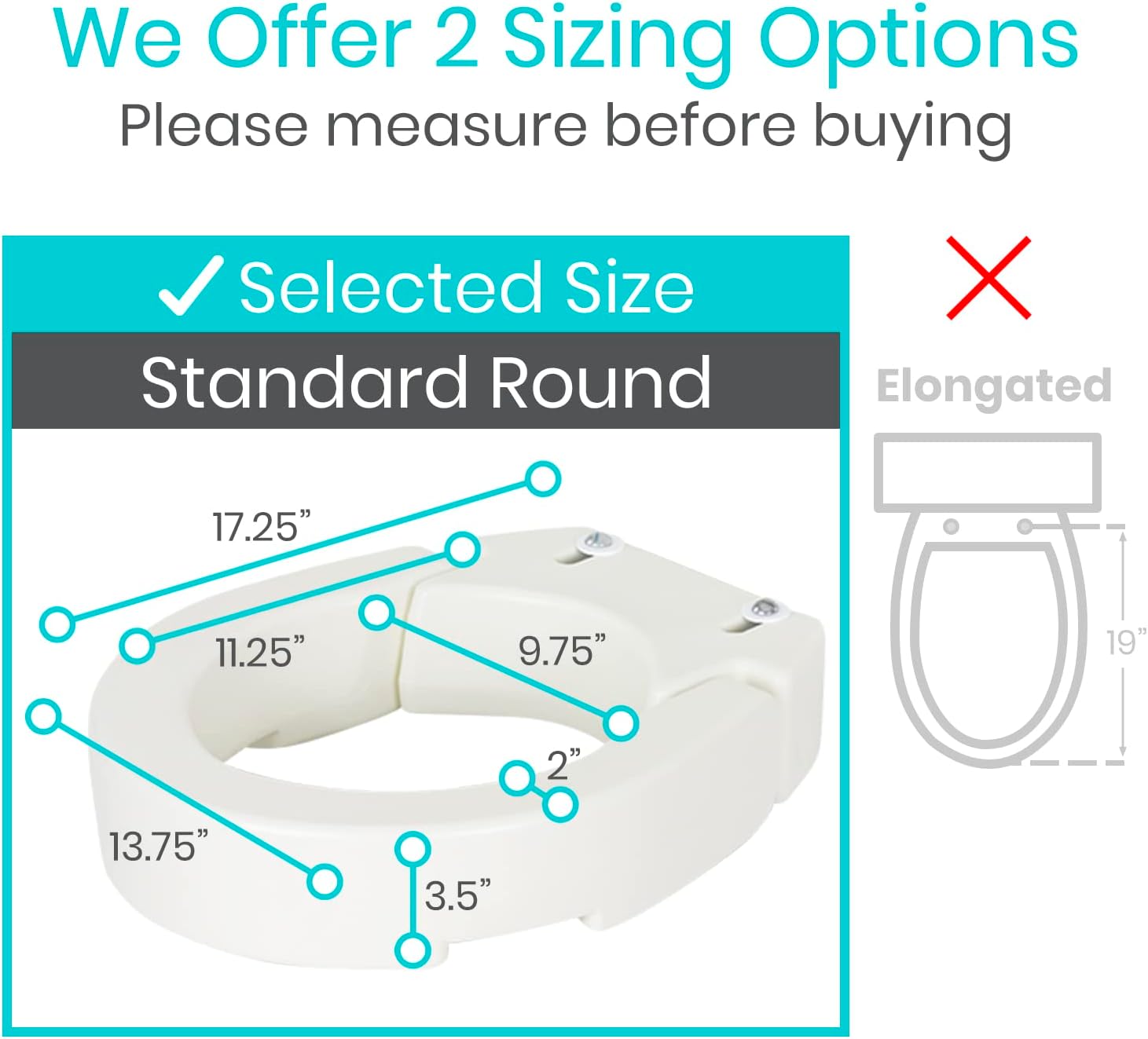 Vive Raised Toilet Seat Riser and Extender, Elevated Toilet Seat Booster for Adults


