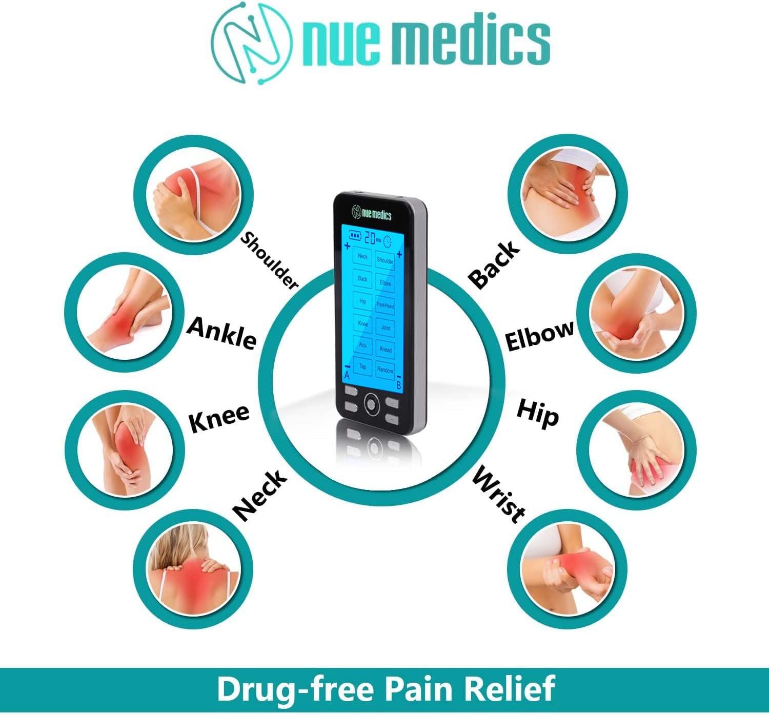 NueMedics TENS Pulse Massager, Rechargeable Muscle Stimulator, 24 Modes

