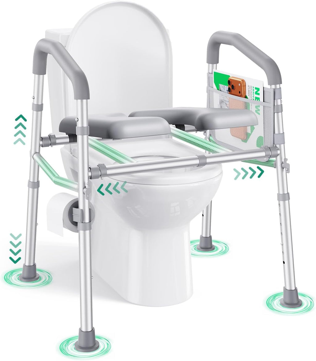 PopWise Raised Toilet Seat with Handles, Anti-Wobble 500 lb, Adjustable Fit

