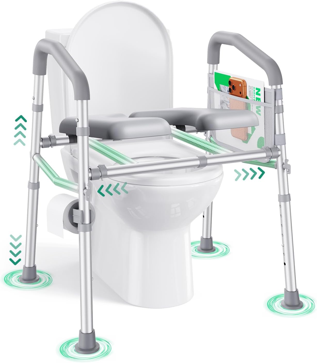 PopWise Raised Toilet Seat with Handles, Anti-Wobble 500 lb, Adjustable Fit

