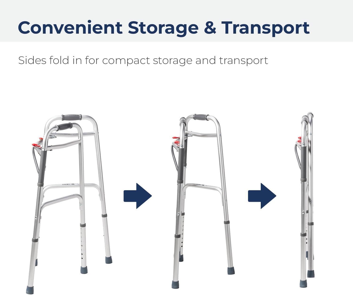 Drive Medical 2-Button Foldable Walker with Adjustable Legs, Lightweight Aluminum 350 lb

