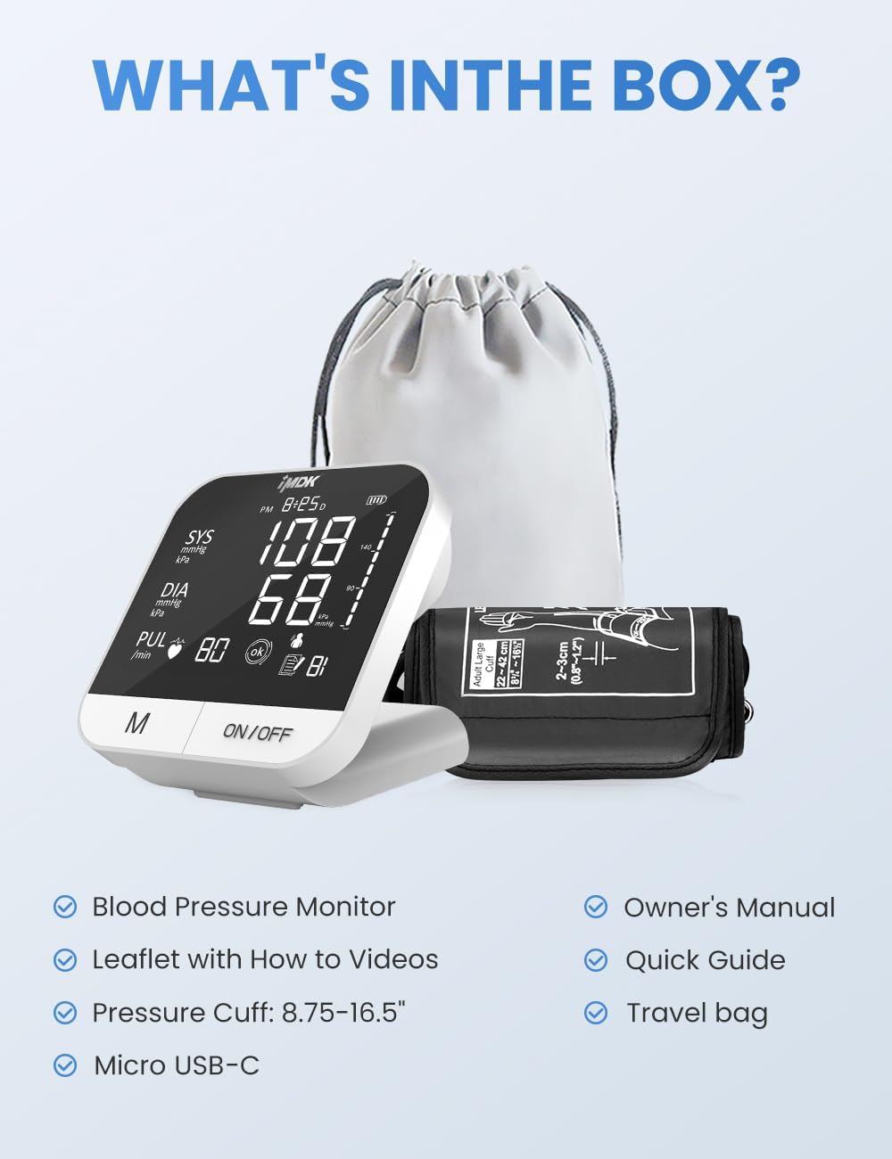 IMDK Arm Blood Pressure Monitor for Home Use with App, Automatic Cuff

