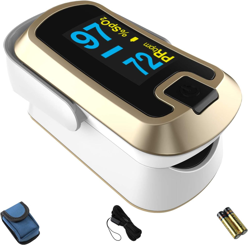 mibest OLED Finger Pulse Oximeter, O2 Meter, Dual Color White & Luxury Gold

