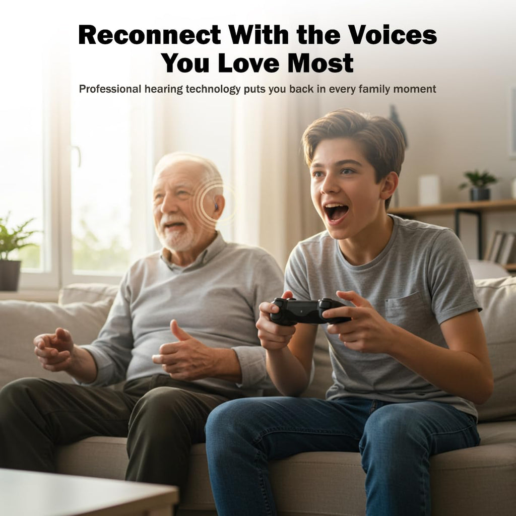 Rechargeable OTC Over-Ear Hearing Aids for Seniors with Noise Reduction, Fast Charging

