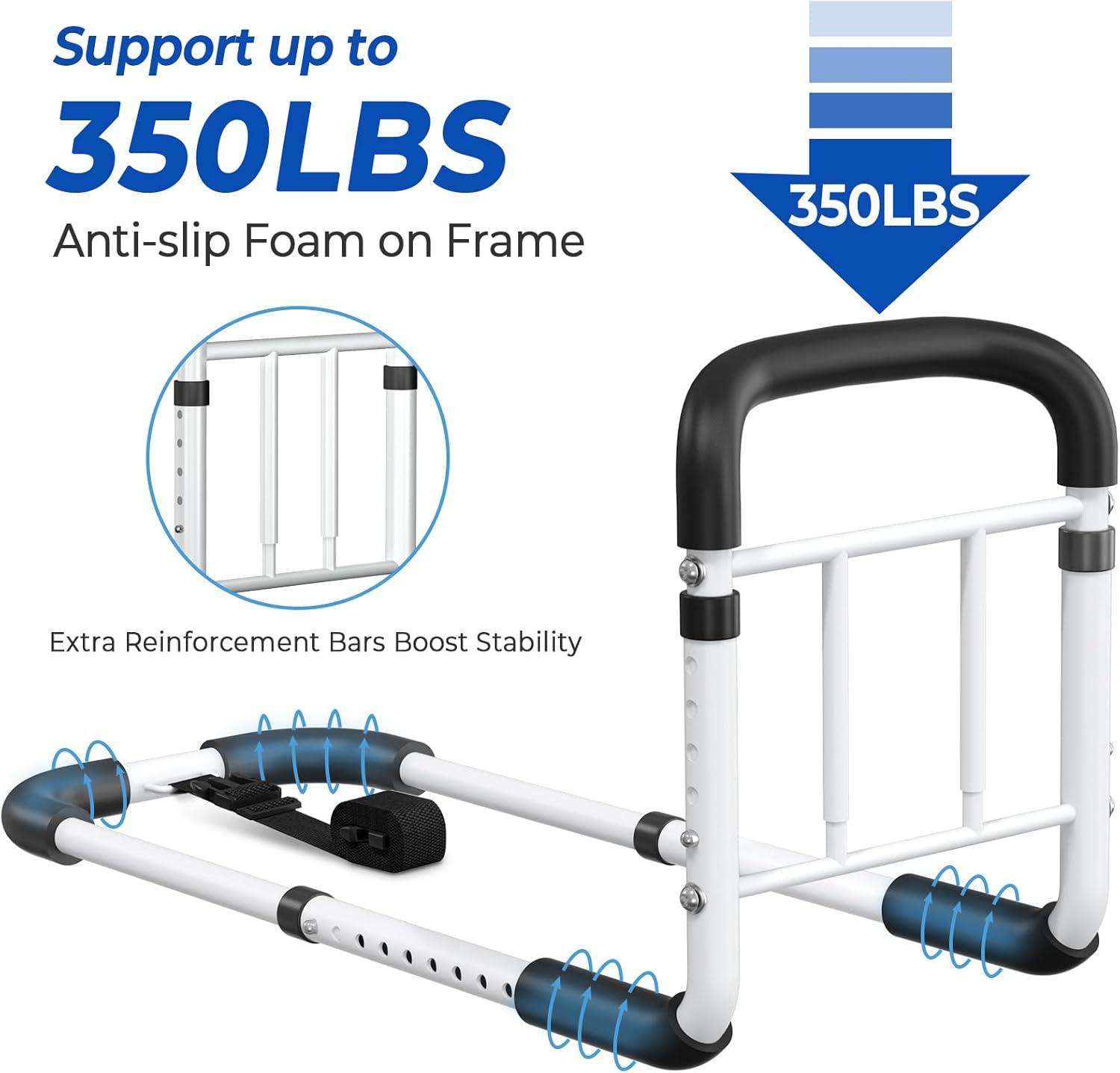 BigDolphin Adjustable Bed Rail for Seniors, Non-Slip Handle, Storage Pocket

