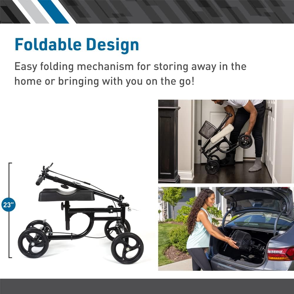 BodyMed Knee Walker Adjustable Steerable Scooter with Dual Brakes and Detachable Basket

