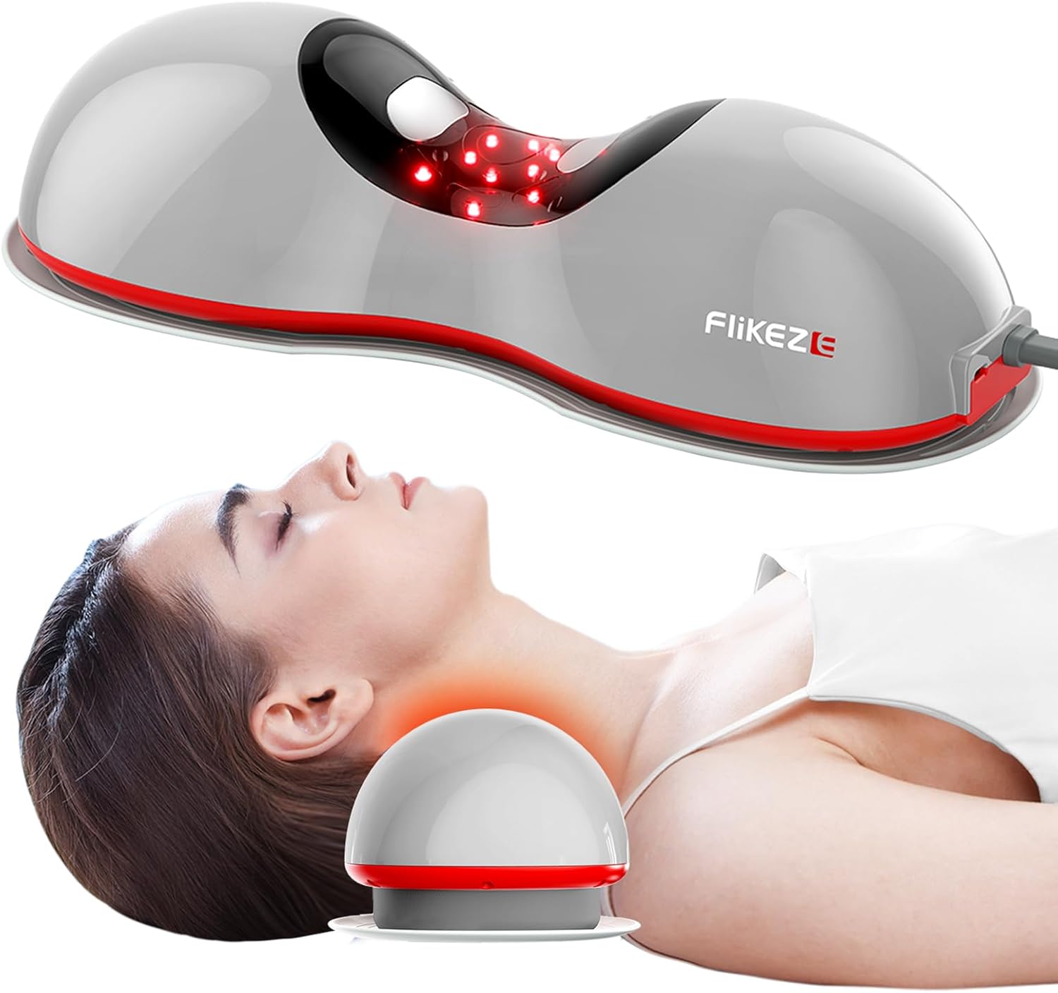 FliKEZE Heated Neck Stretcher with Red Light Therapy, Cervical Traction Device

