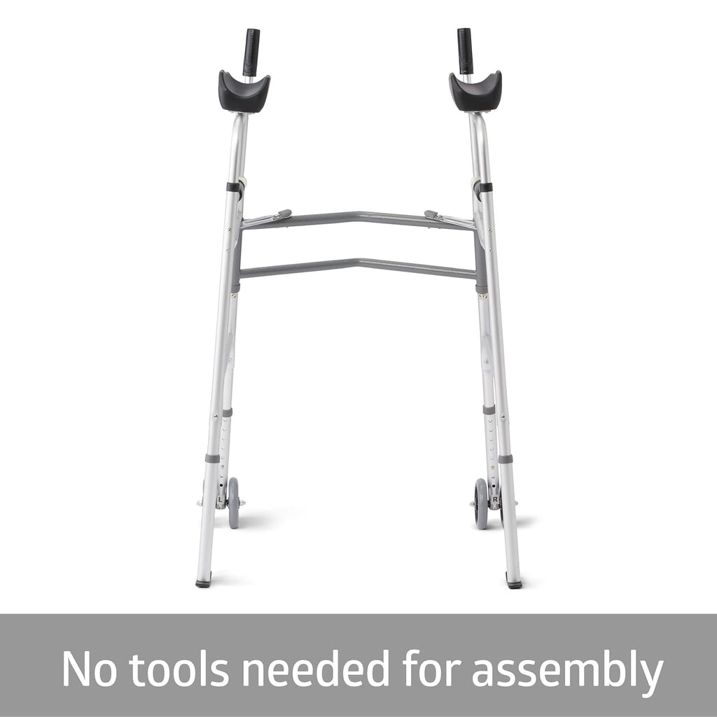 Medline Upright Walker with Armrests, Height Adjustable, Dual Wheels, 300 lb

