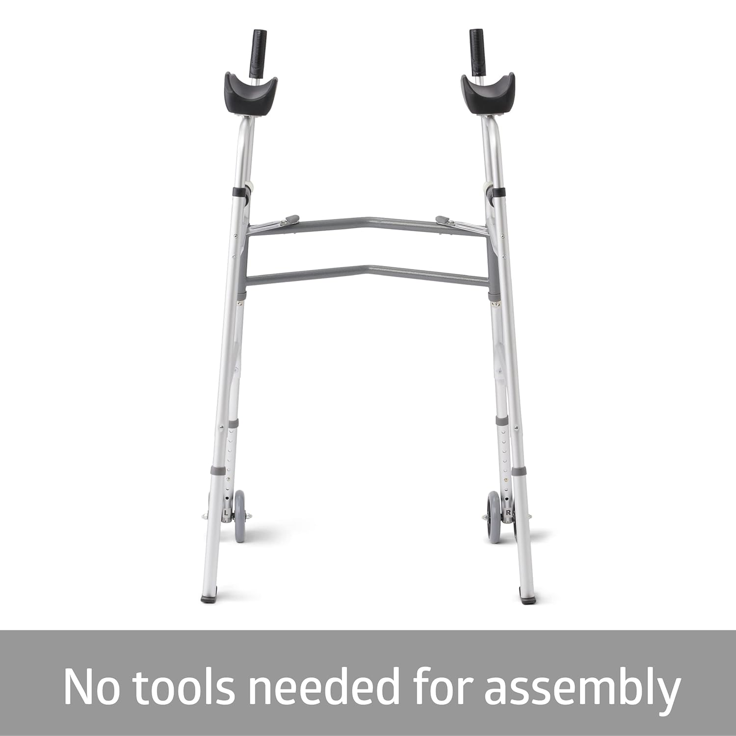 Medline Upright Walker with Armrests, Height Adjustable, Dual Wheels, 300 lb

