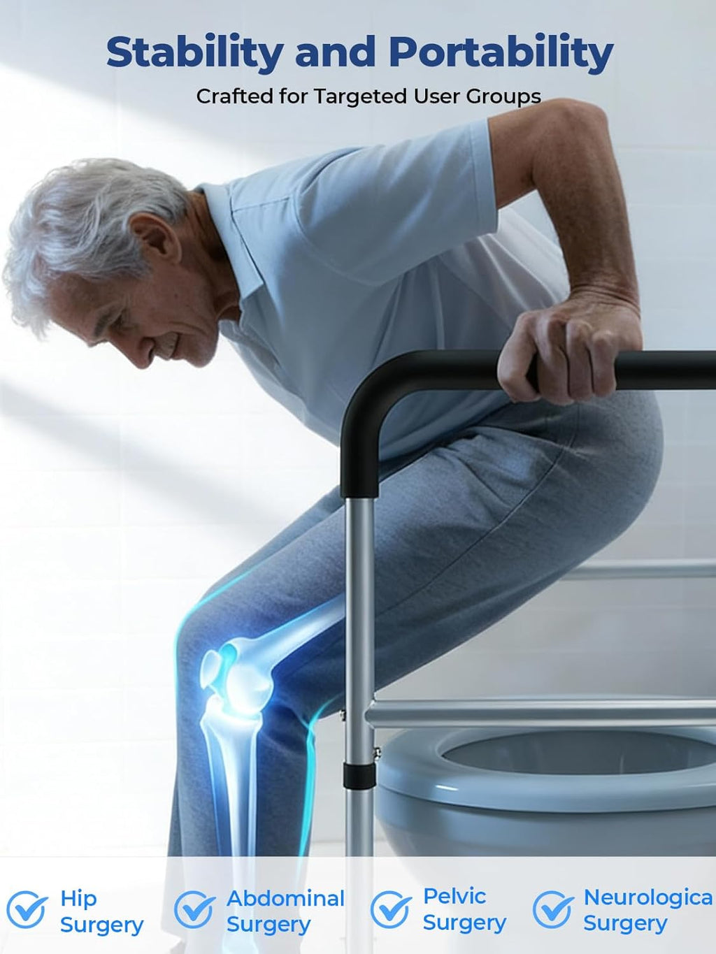 WHLICKS Adjustable Toilet Safety Rails for Seniors, Elderly, Handicap, Foldable Frame

