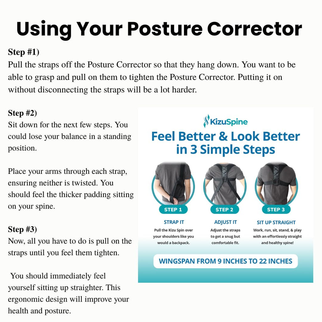 Kizu Posture Corrector for Upper Back and Shoulders, Adjustable Support Brace

