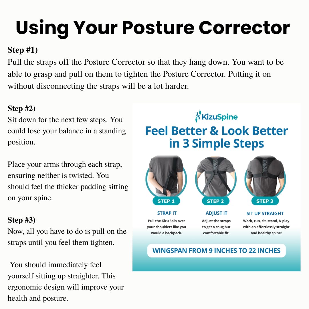 Kizu Posture Corrector for Upper Back and Shoulders, Adjustable Support Brace

