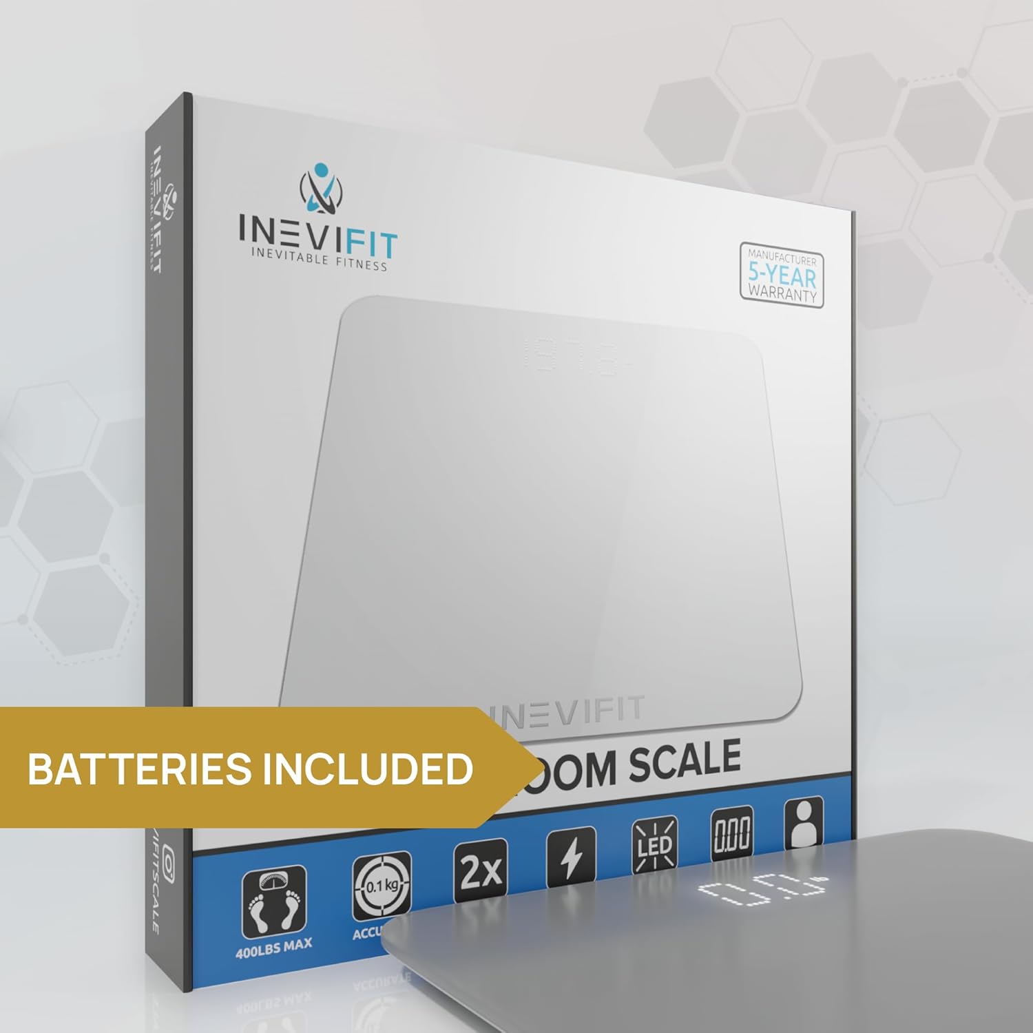 INEVIFIT Digital Bathroom Scale, Tempered Glass Platform, Auto On/Off, 400 lb

