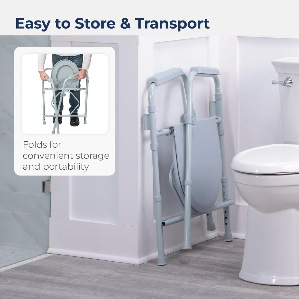 Drive Medical Folding Steel 3-in-1 Bedside Commode Chair, Adjustable Height 350 lb

