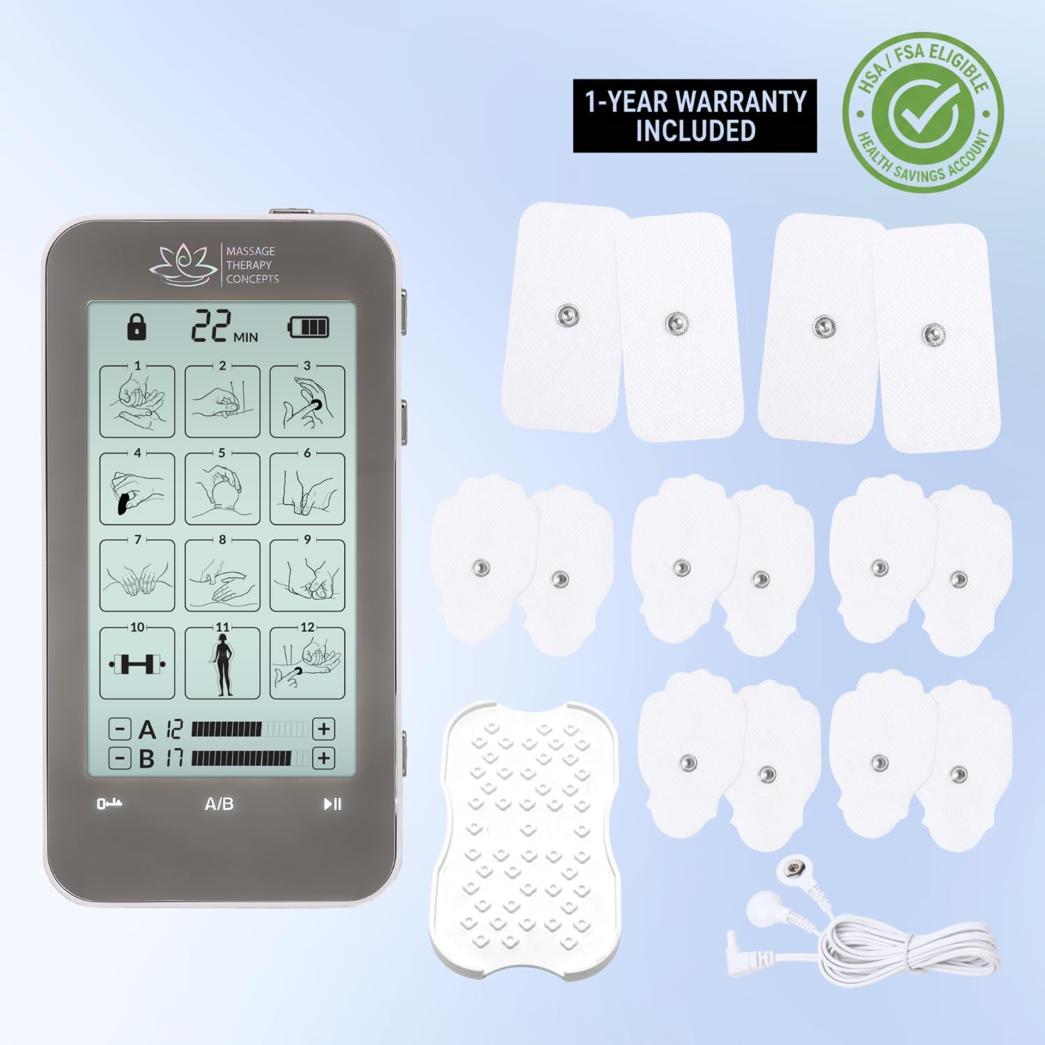 Massage Therapy Concepts Dual TENS and EMS Muscle Stimulator for Pain Relief

