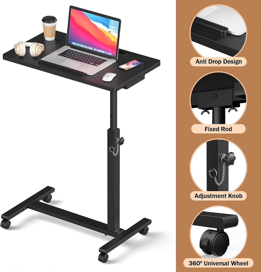 Eocnrhe Adjustable Overbed Bedside Table with Wheels, Rolling Hospital Desk

