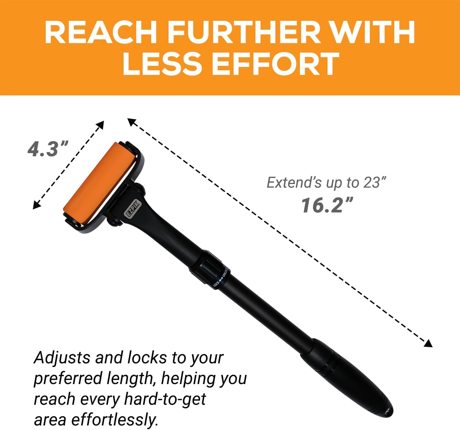 EZPIK Extendable Lotion Applicator for Back and Legs, Curved Foam Roller Handle

