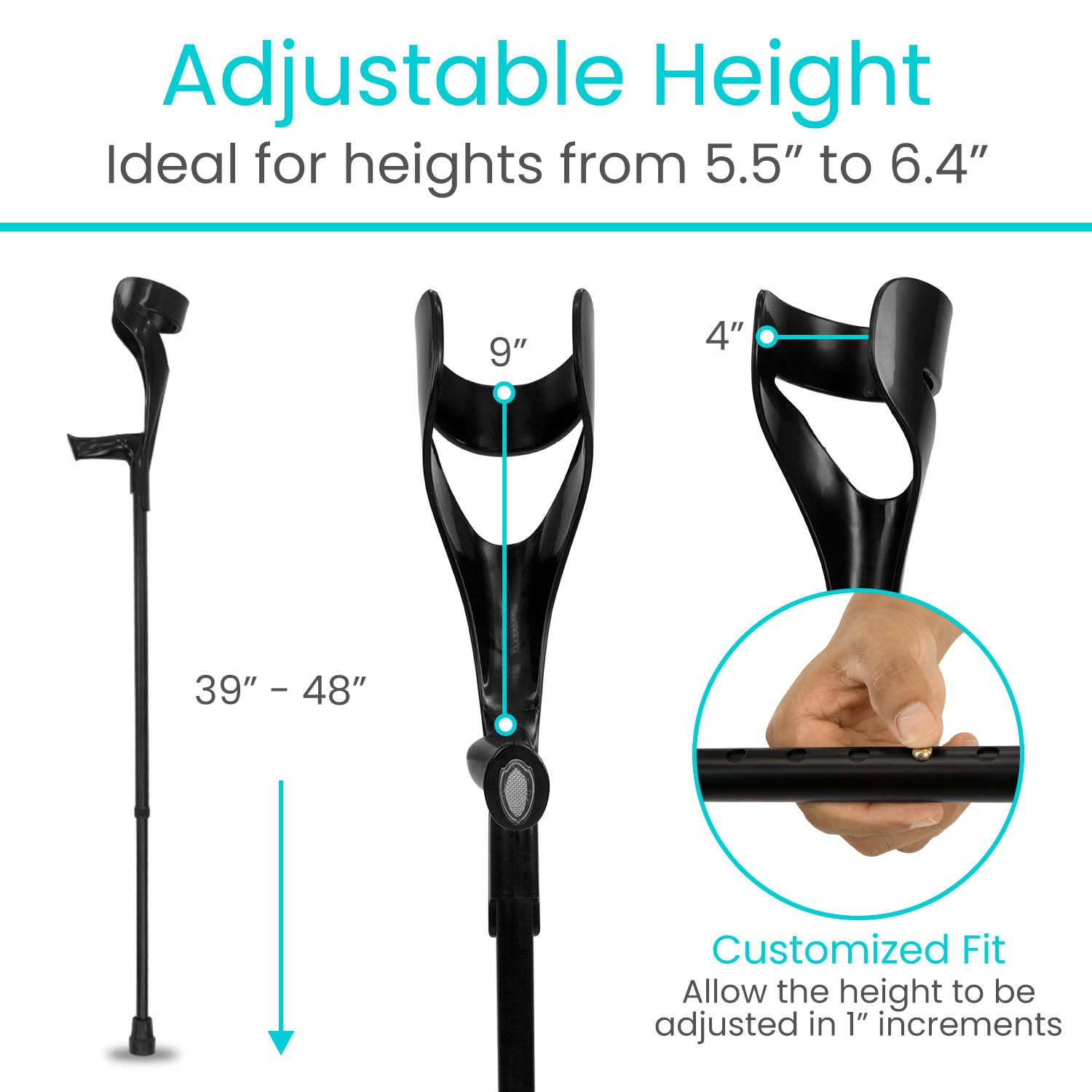 Vive Forearm Crutches Pair Adjustable Lightweight Ergonomic Arm Crutches

