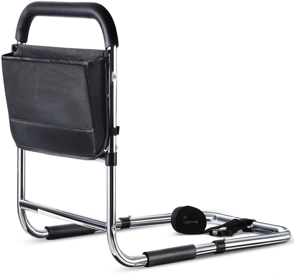 Medical Bed Assist Rail for Seniors with Storage Pocket, Floor Support, ASTM Approved

