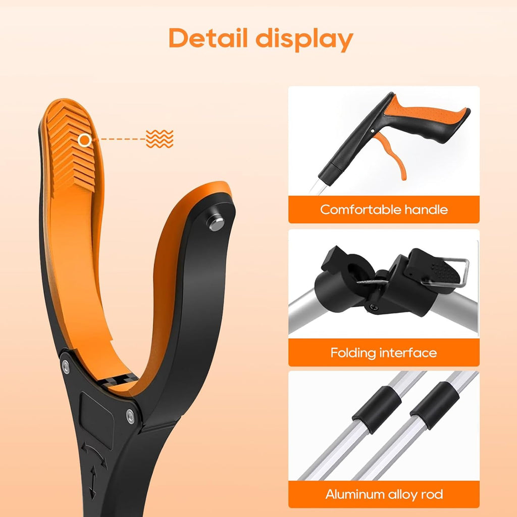 Heavy Duty Foldable Grabber Reacher Tool with 360° Rotating Jaw and Magnetic Tip

