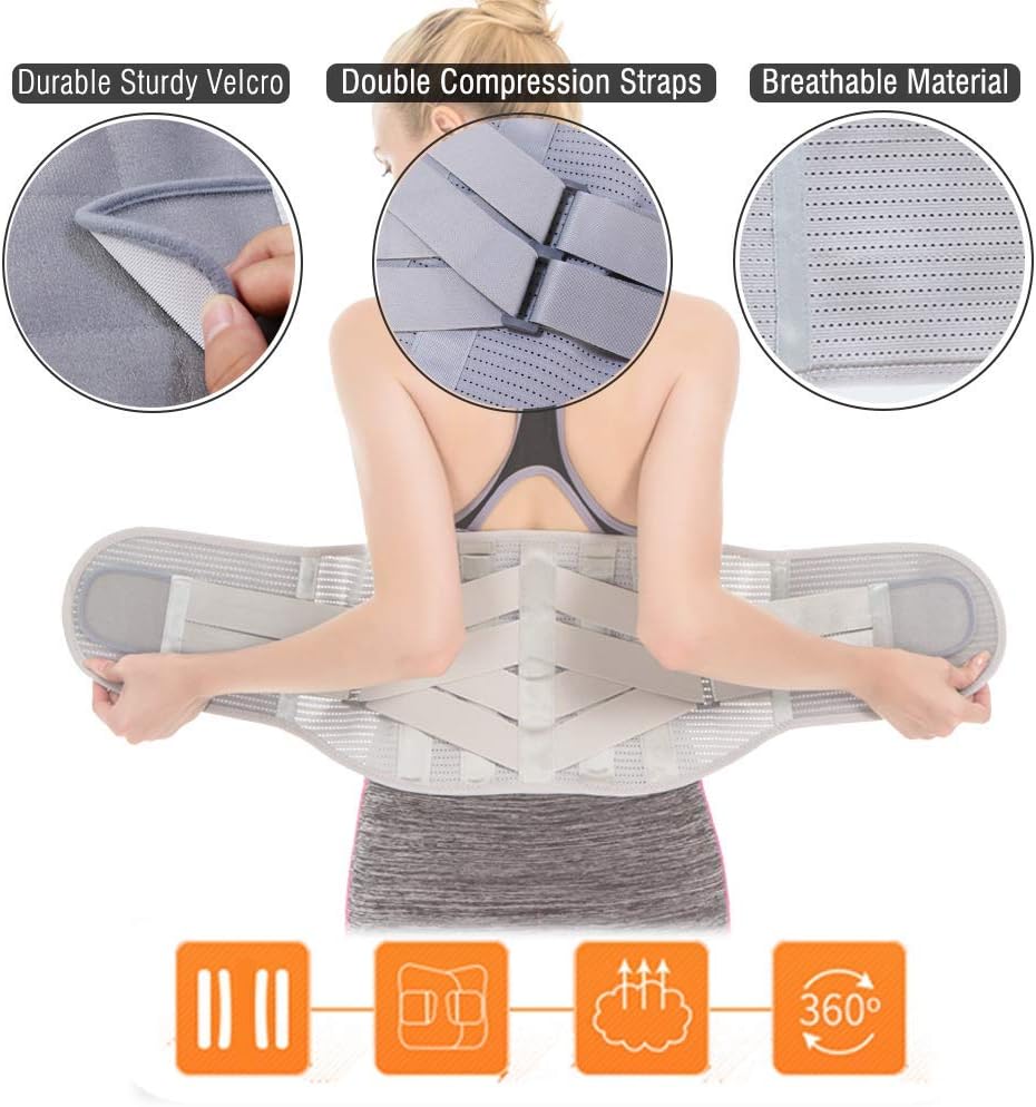 Lower Back Brace Compression Lumbar Support Belt for Men and Women, Adjustable

