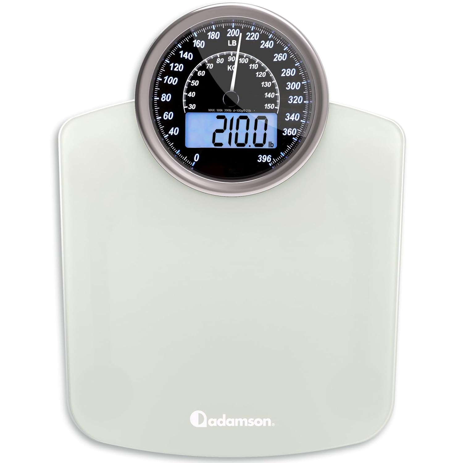 Adamson Hybrid 2-in-1 Digital & Analog Bathroom Scale with Tempered Glass Display

