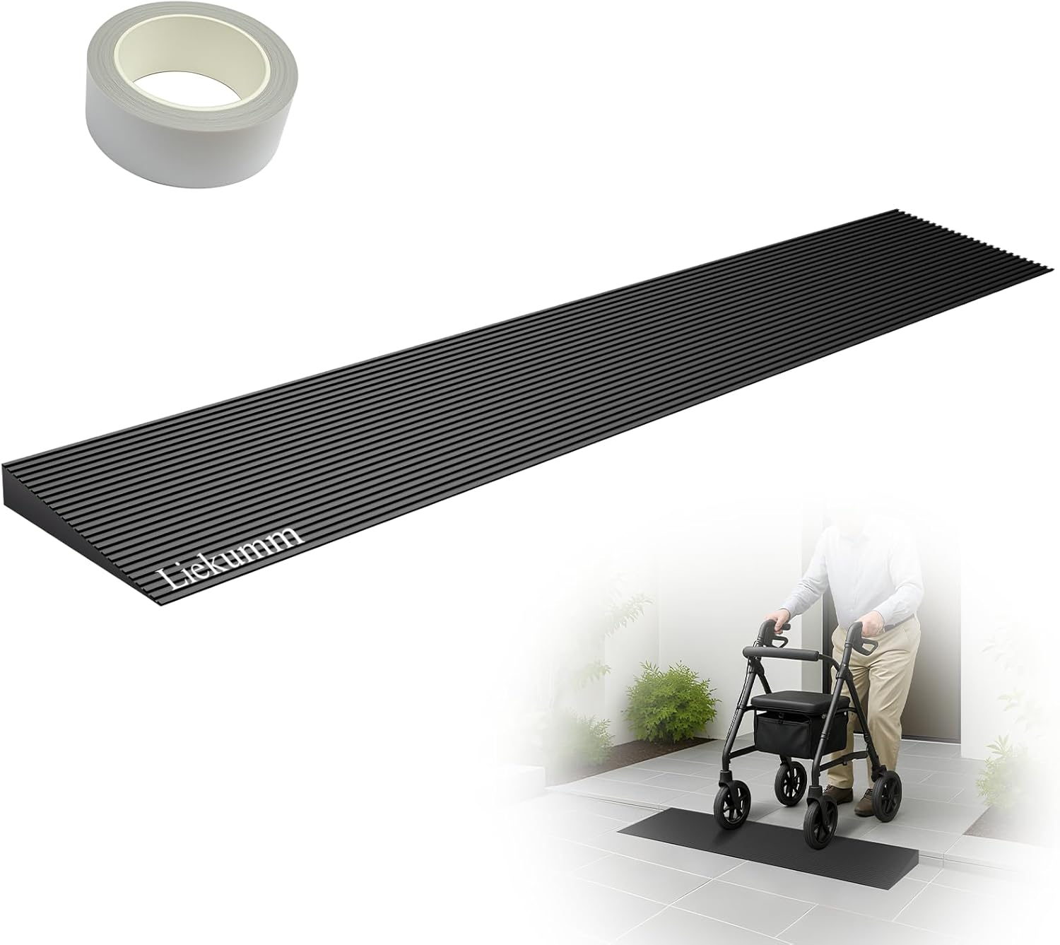 LIEKUMM Rubber Threshold Ramp for Doorways, Non-Slip, Cuttable, Adhesive

