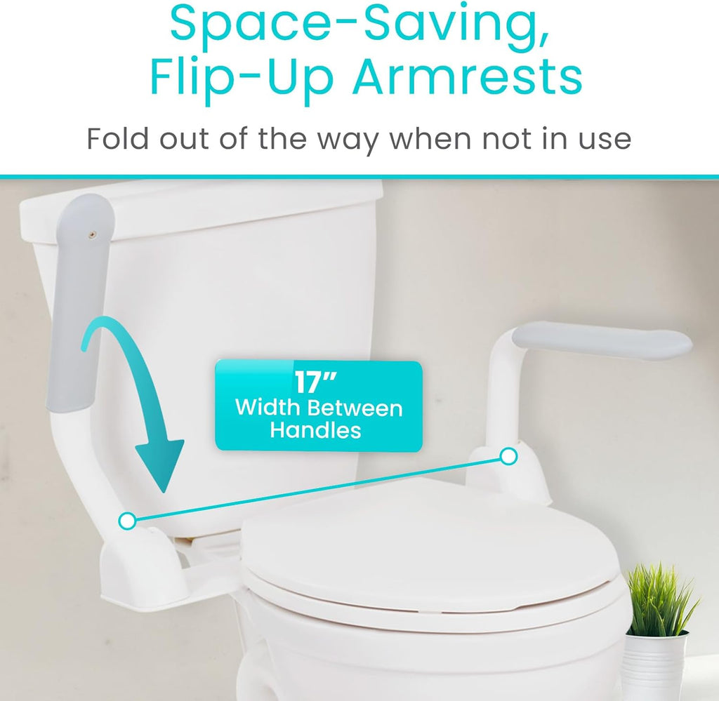 Vive Toilet Safety Rail with Flip-Up Handles, 450 lb Capacity Grab Bar Riser

