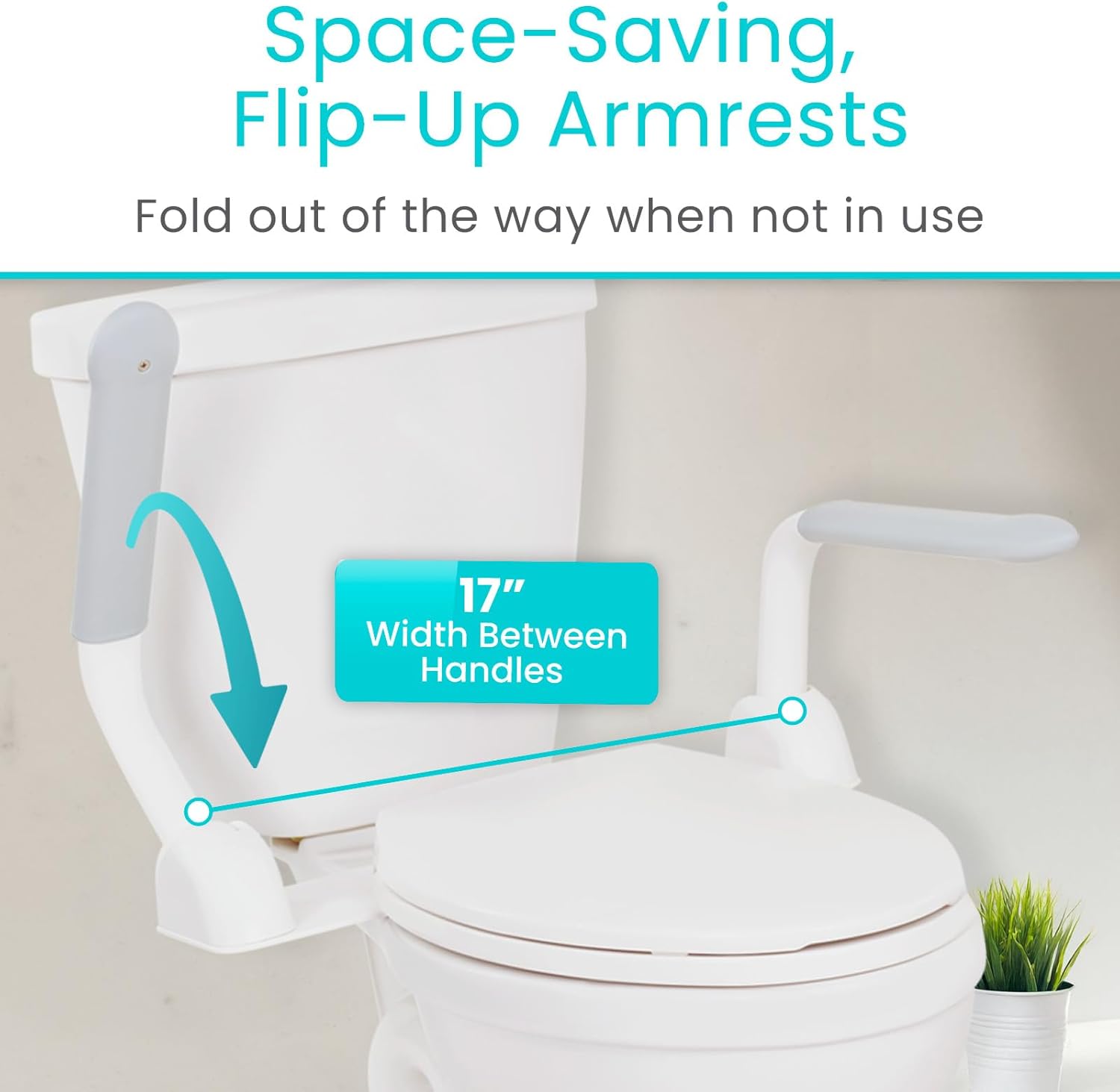 Vive Toilet Safety Rail with Flip-Up Handles, 450 lb Capacity Grab Bar Riser


