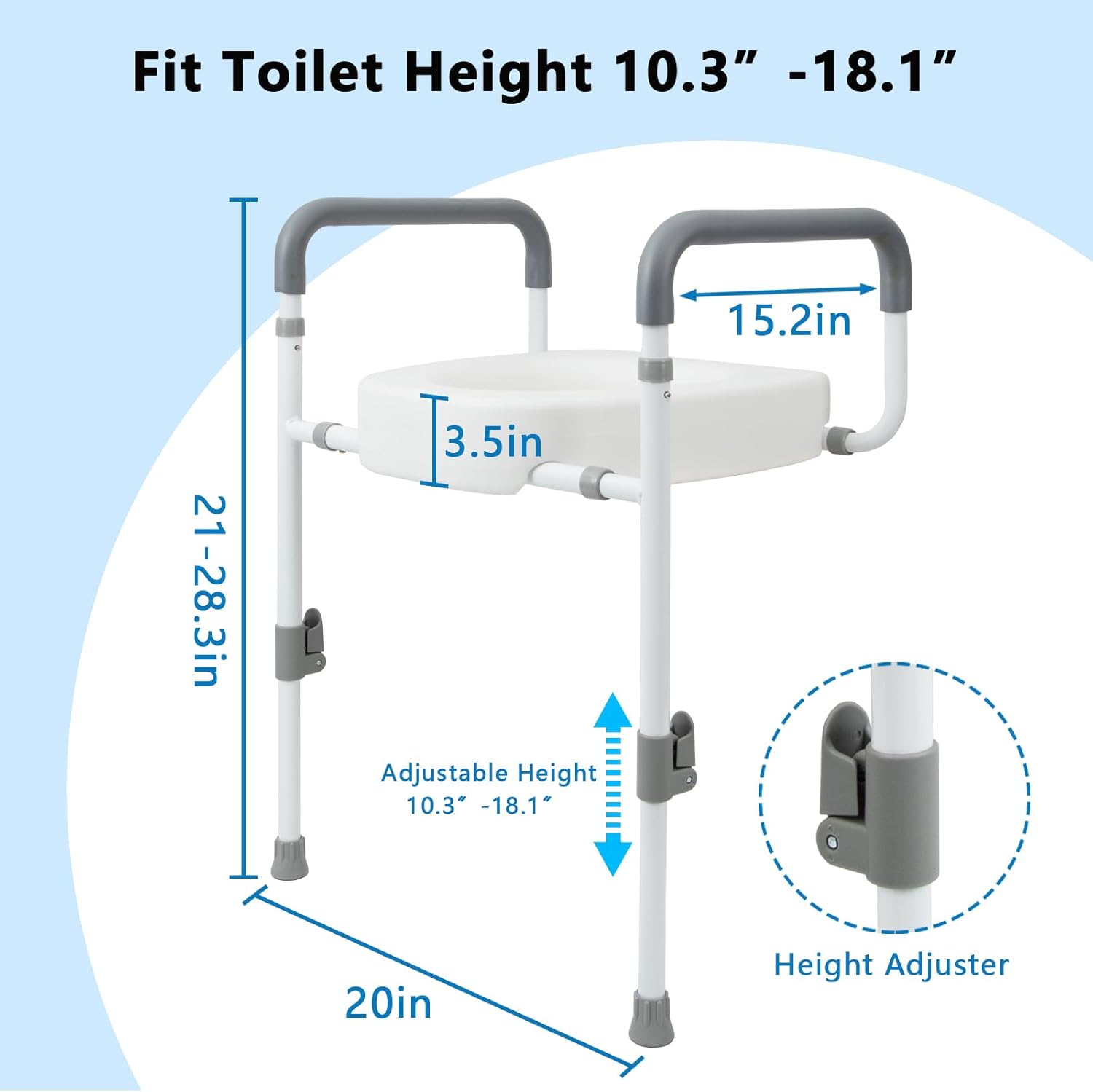 Toilet Seat Riser with Handles for Seniors, Raised Toilet Seat for Handicap & Elderly

