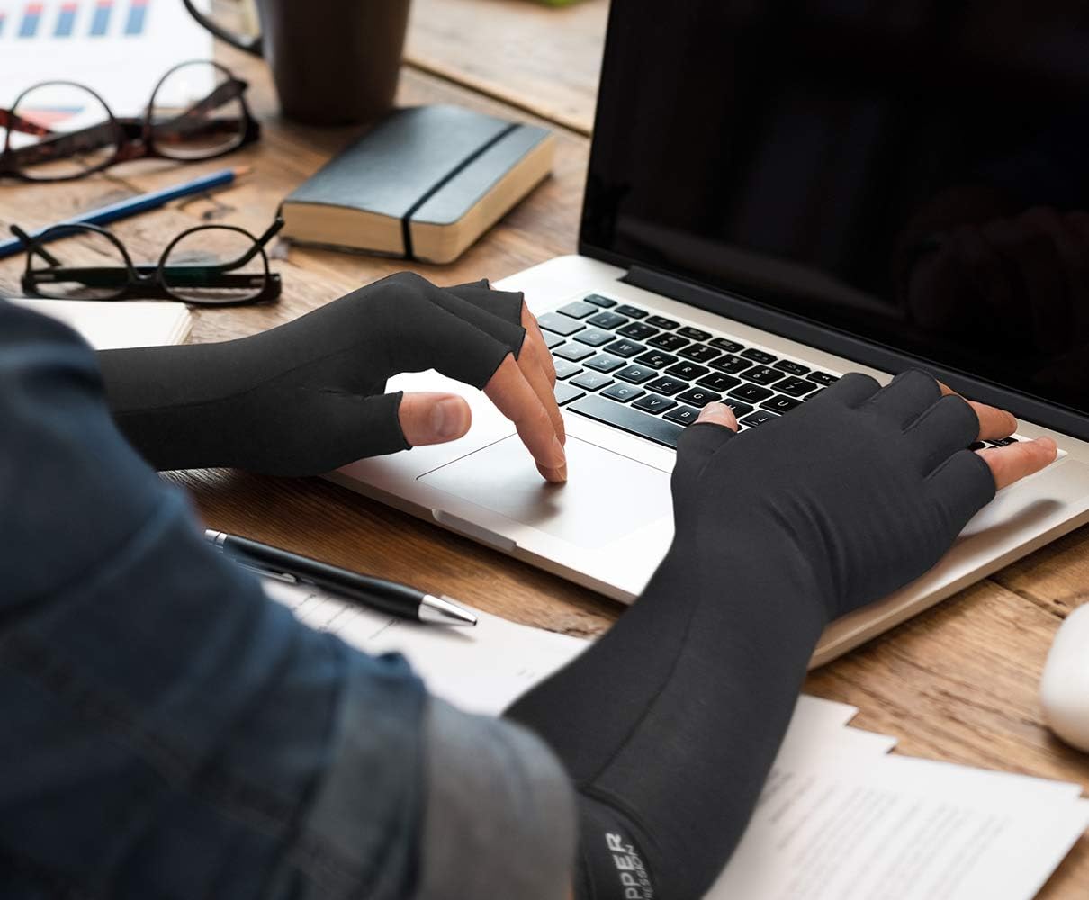 Copper Compression Long Arthritis Gloves, Copper-Infused Compression Fingerless Sleeves

