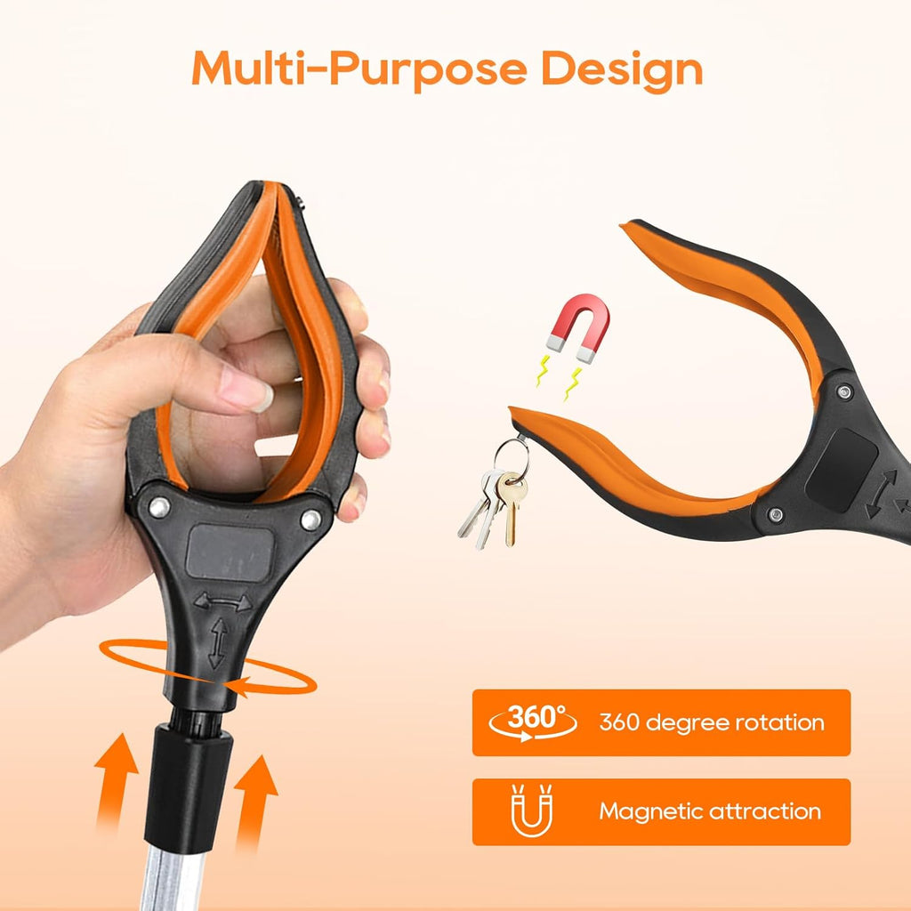 Heavy Duty Foldable Grabber Reacher Tool with 360° Rotating Jaw and Magnetic Tip

