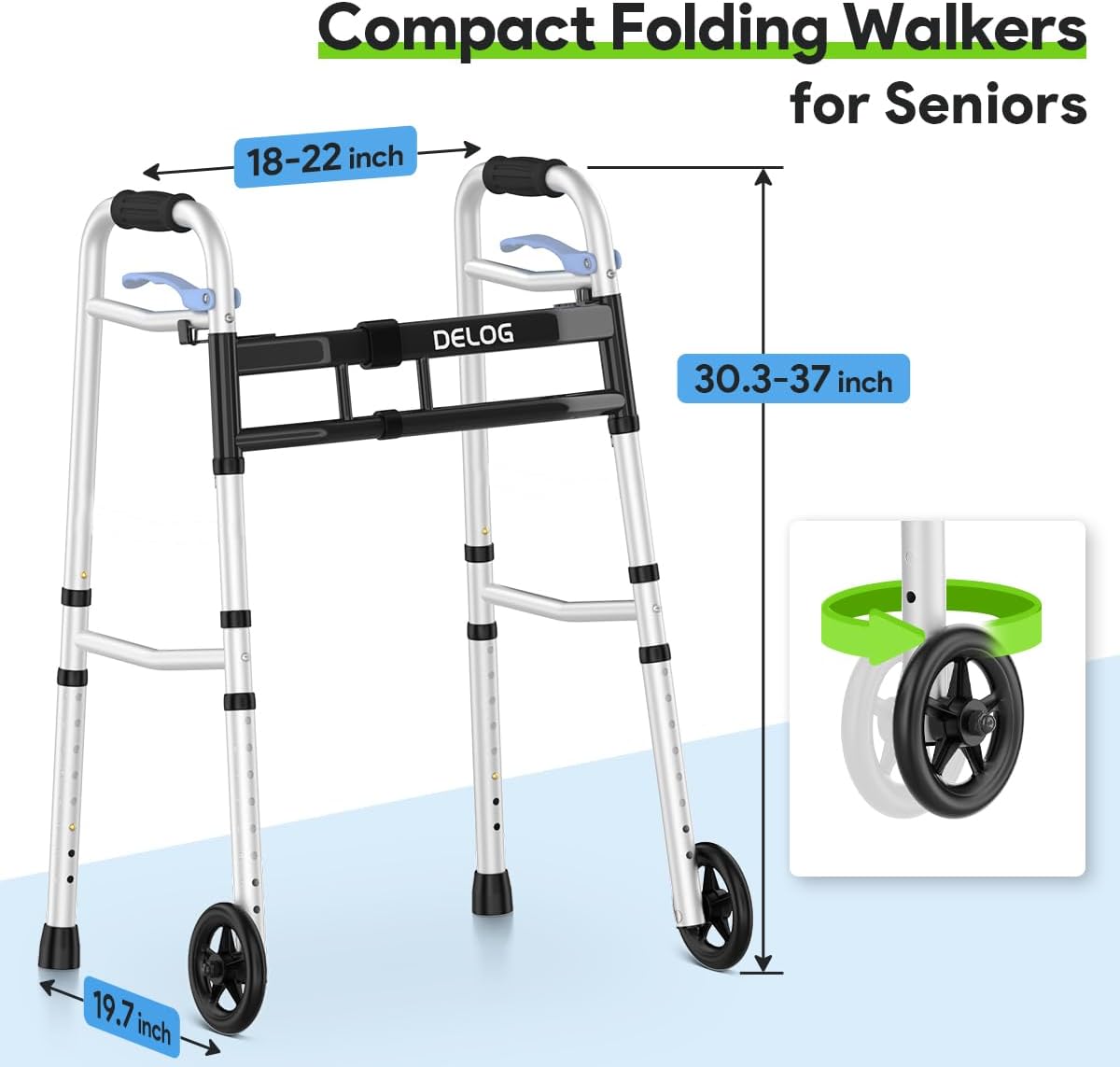 Delog Narrow Walkers for Seniors, Adjustable Width, Tight Space Support Up to 350 lb

