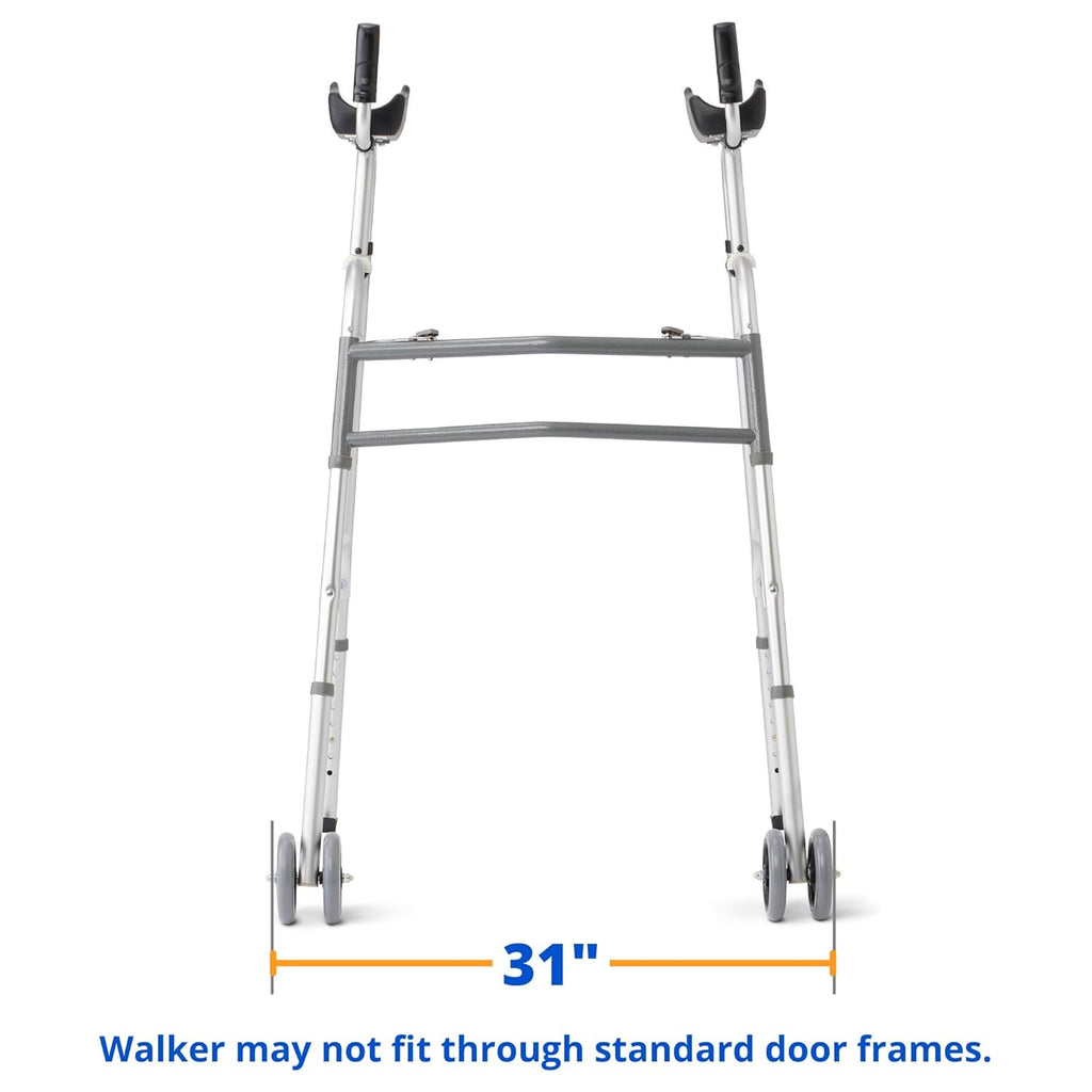 Medline Upright Walker with Armrests, Height Adjustable, Dual Wheels, 300 lb


